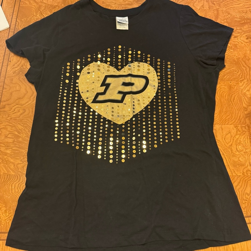 Creative Apparel Concepts Purdue Ladies Cut Large Black T-Shirt with sequins